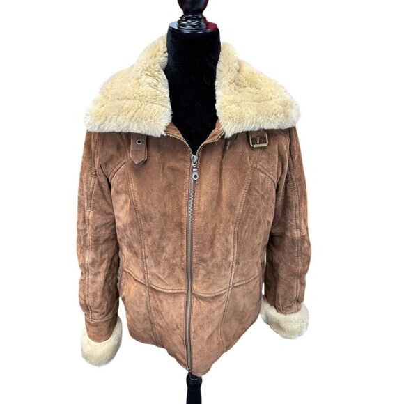 Wilson Leather Suede Faux Shearling Aviator Jacket Brown Coat Women’s Medium - Picture 5 of 12